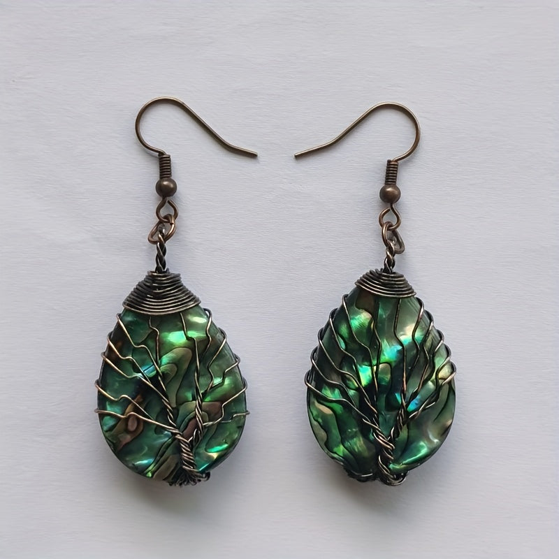 1Pair,  Tree Of Life Sea Abalone Shell Earrings, Woman Girl Jewery, Holiday Gifts, Girlfriend Gifts, Jewelry Gift, Birthday Gifts, Mother's