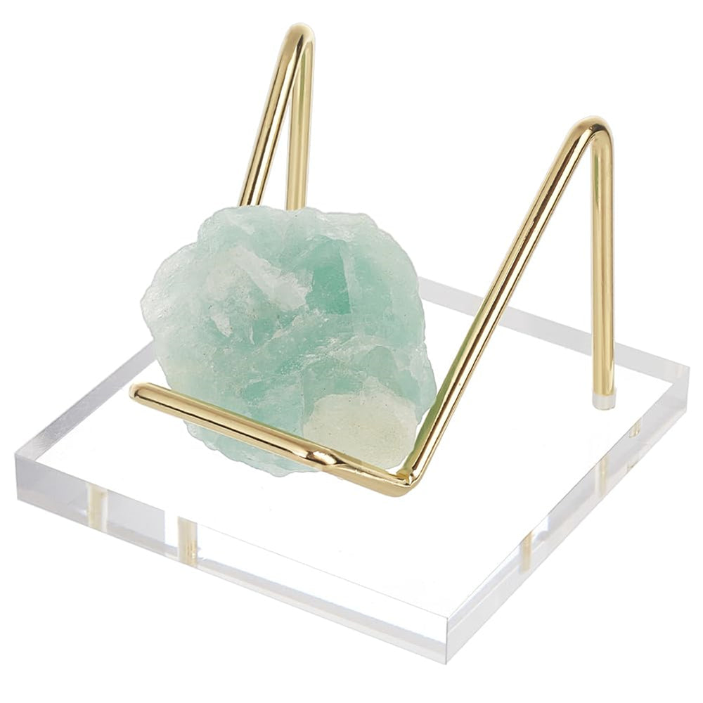 Acrylic Display Stand Gold Metal Arms Display Easel with Acrylic Base Decorative Display Pedestals Acrylic Small Mineral Crystal Display Stand for Gemstone Decor Collectibles