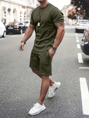 Men's Summer 2-Piece Set - Breathable Muscle Tee & Shorts - Versatile Beach/Sports/Loungewear