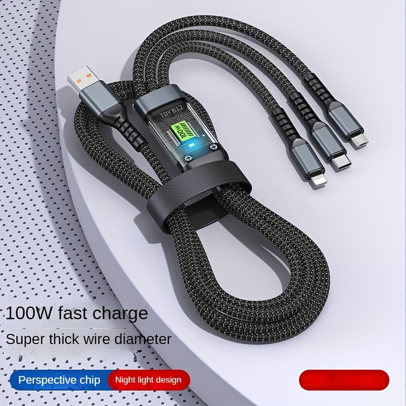 PD100W Ultra-fast Charging Line Digital Multi-function Three-in-one Charging Power Supply USB-C Line Compatible With Samsung Galaxy/ Xiaomi