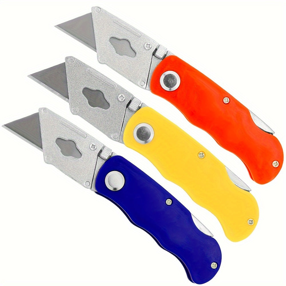 1/2/3pcs Multifunction Folding Knife, Portable Pocket Knife, Electrician Utility Knife With 10pcs Blades Paper Cutter DIY Hand Tools, Stainl