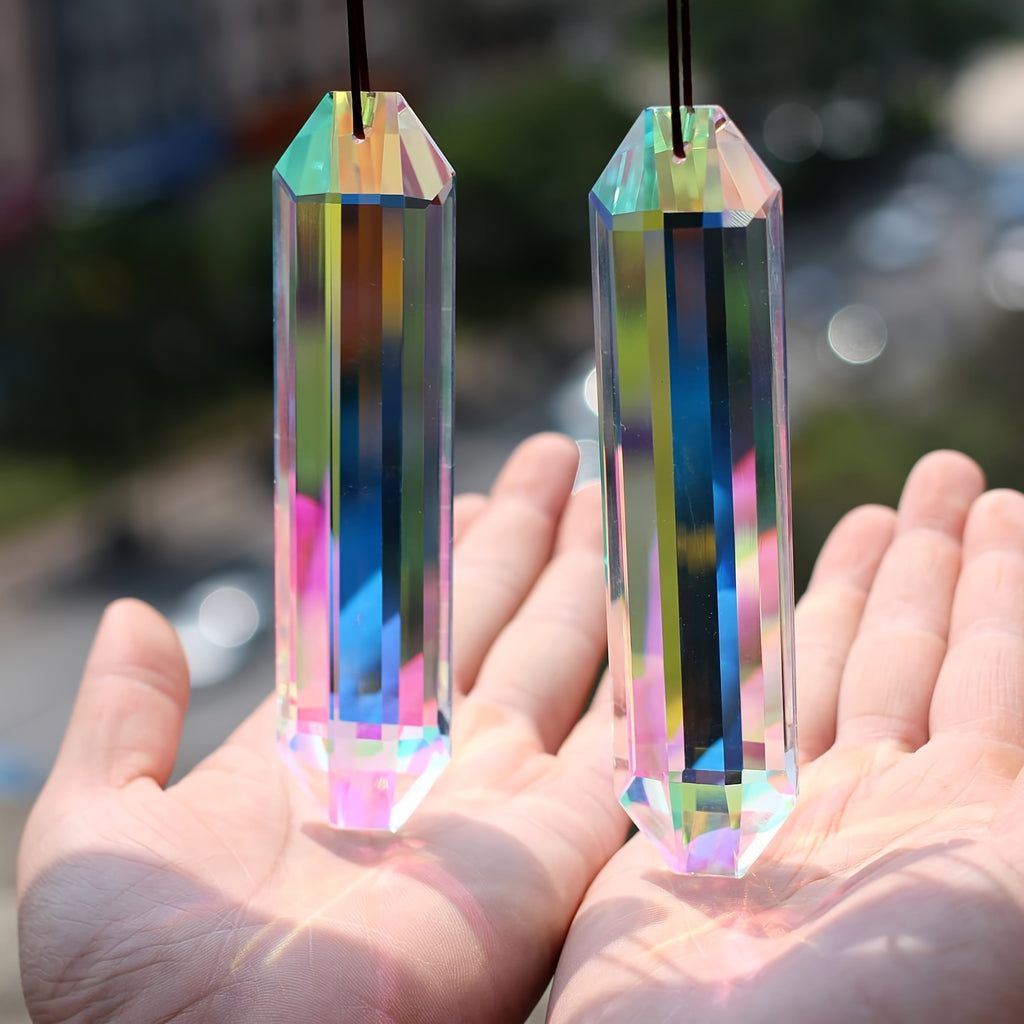 2pcs 5" Suncatcher Window Prism Pendant For Window, Rectangle AB Color Crystal Rainbow Maker Garden Hanging Sun Catcher Ornament, Home Decor