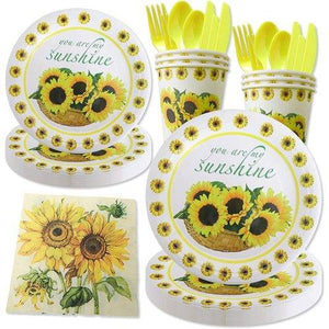 70PCS Set US Local Shipping Sunflower Birthday Party Supplies Disposable Paper Plates Dinnerware