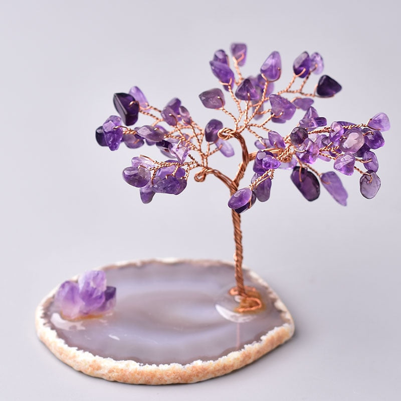 Natural Crystal Tree Amethyst Rose Quartz Aquamarine Lucky Tree Decoration Agate Slices Stone Mineral Ornaments Office decor