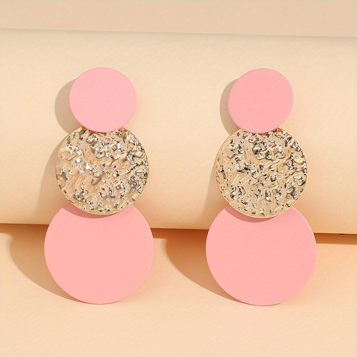 High-end Simple Round Long Earrings Alloy Textured Round Drop Earrings For Women Girls Gift