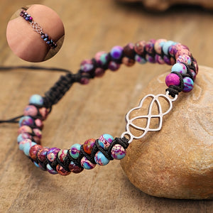 Boho Handmade Braided Double Layer Natural Stone Bracelet Hollow Love Heart Bracelet For Men