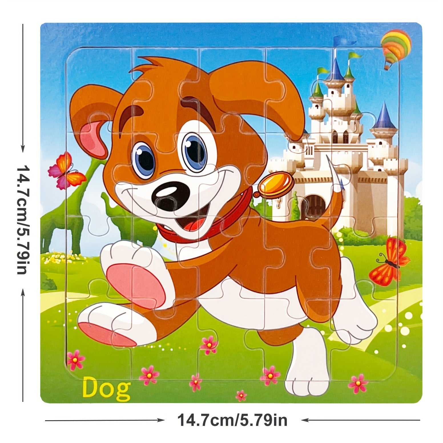 5.79in/14.7cm 20pcs/pack Wooden Puzzle Cartoon Animals Car Letter Number Pattern Jigsaw Puzzles Game, Kids Educational Learning Toys For Chi