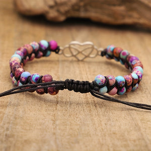 Boho Handmade Braided Double Layer Natural Stone Bracelet Hollow Love Heart Bracelet For Men