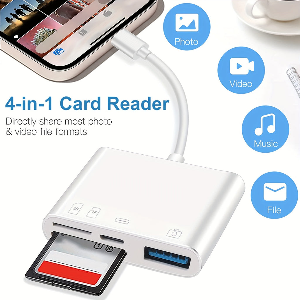 4 In 1 SD Card Reader For IPhone, USB Camera Adapter 4 In 1 USB Female OTG Adapter Compatible SD/TF Card,  Memory Card Reader Portable USB A