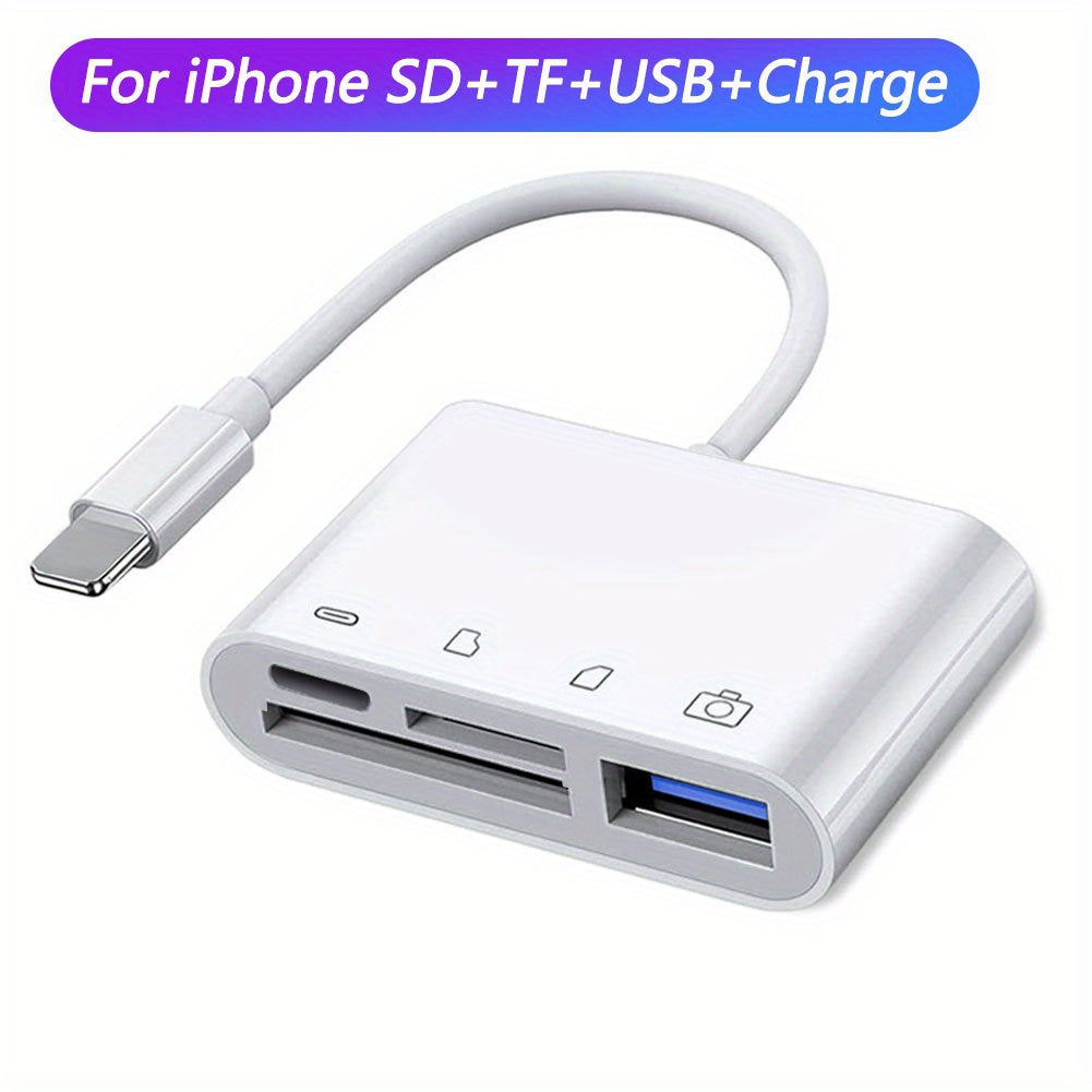 4 In 1 SD Card Reader For IPhone 14/13/12/11/X/XR/8/7/iPad/Camera, OTG/USB Memory Flash Card Adaptor, Reader For TF Card, Charging Port For