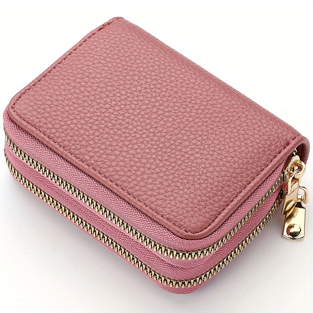 Women's Double-Zip Wallet: Spacious Faux Leather Organizer, Minimalist Style with Card Slots & Coin Pocket