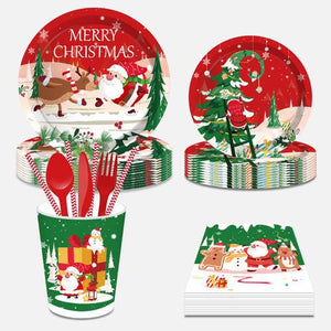 Christmas Tree Santa Claus Paper Plates Party Supplie Plates Napkins 68PCS Set US Local Shipping