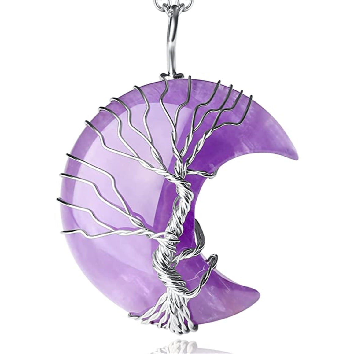 Healing Crystal Necklaces for Women Crescent Moon Quartz Pendant Necklace Crystal Natural Gemstone Tree of Life Full Wire Wrap