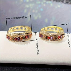 18K Gold Plated Channel Setting Rectangle Cut Topaz Vice Stone Zircon Small Hoop Earrings For Women Bridal Wedding Party Earring Huggie Earr