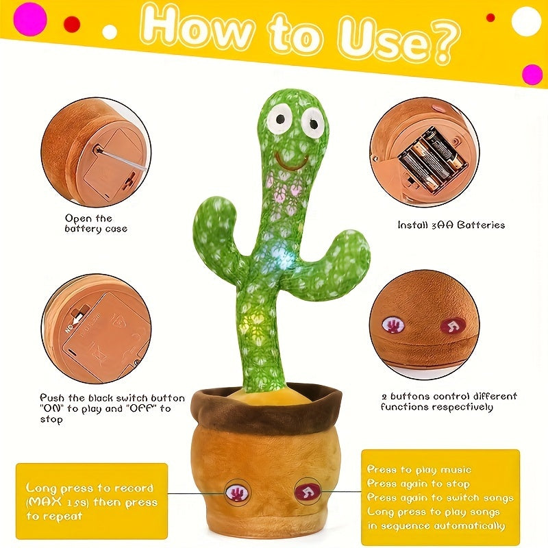 Talking Cactus Toy, Dancing Cactus Baby Toy with Lighting, Singing Mimicking Cactus Baby Toys Repeat What You Say Cactus, Recording 15 Secon