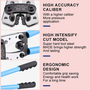 1 Set Battery Cable Copper Lug Crimping Tool, HX-50B 10-1 AWG With 60Pcs Copper Ring Terminals, 8 Sizes Cable Lugs Set