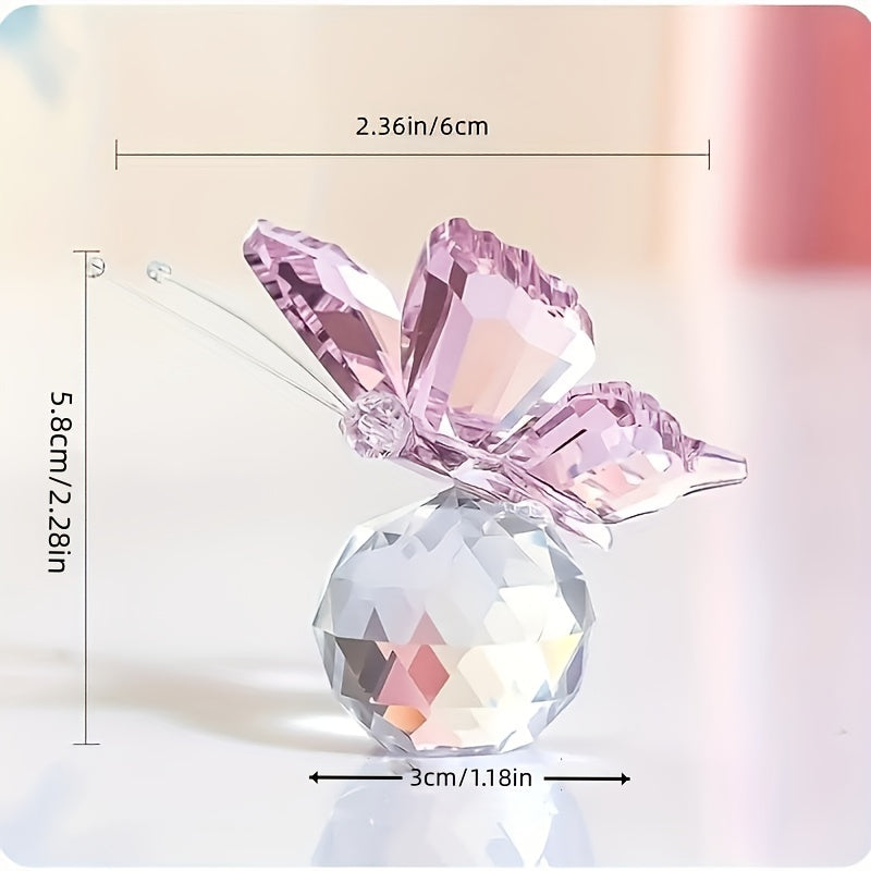 1pc Crystal Flying Butterfly With Crystal Ball Base Figurine Collection Cut Glass Ornament Statue Animal, Perfect Home Decor Statue,Christma