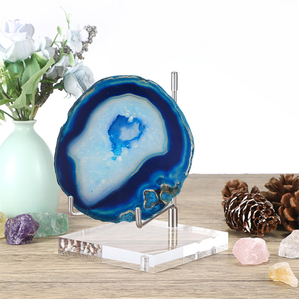 Clear Acrylic Display Stand Holder with Adjustable Metal Arms, Gold Plates Display Stand Easel for Plate Geodes Fossils Minerals Crystals