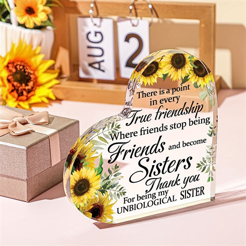 1pc, Friends Gifts For Women Friendship Bestie Woman Best Sunflower Flower Gift Unbiological Sister Christmas Birthday Thank You Acrylic, Home Decor, Room Decor, Scene Decor, Office Decor