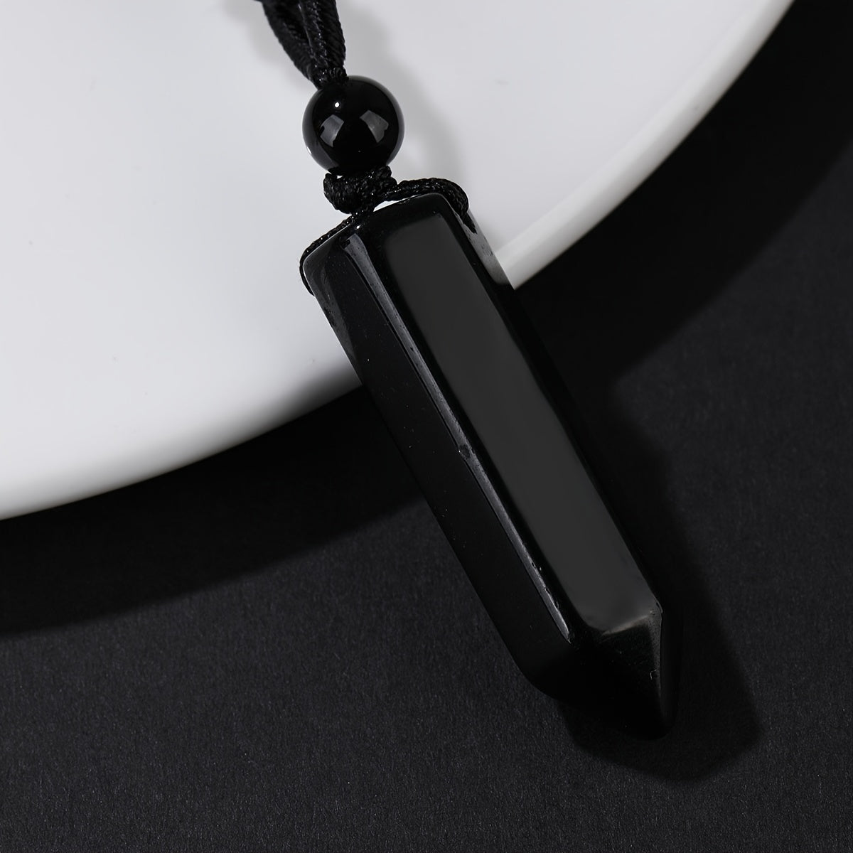 1pc Natural Crystal Hexagonal Cone Obsidian Pendant Necklace