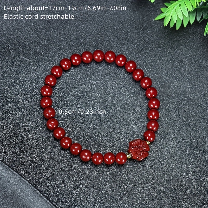 Men's Classic Cinnabar Round Beads Bracelet, Gift For Family And Friends, Holiday Birthday Gift For Boyfriends / Girlfriends