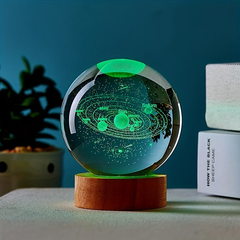 1pc, Creative 3D Solar System Crystal Ball Night Light, Planet Laser Engraving Holographic Crystal Ball Birthday Gift, Christmas Decor, Moth