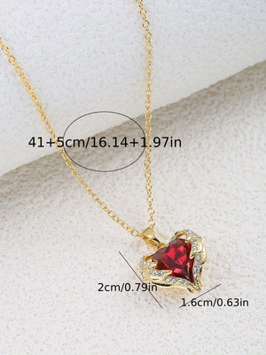 Angel Wings Wrapped Red Heart Zircon Pendant Mother's Day Valentine's Day Gift