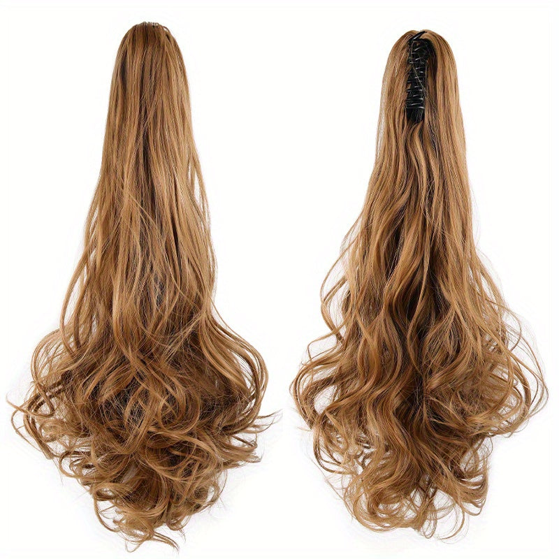 Long Wavy Ponytail Extensions - 22 Inch Claw Clip In Synthetic Hair Piece for Women and Girls - Add Volume and Style to Your Hair Hair Acces