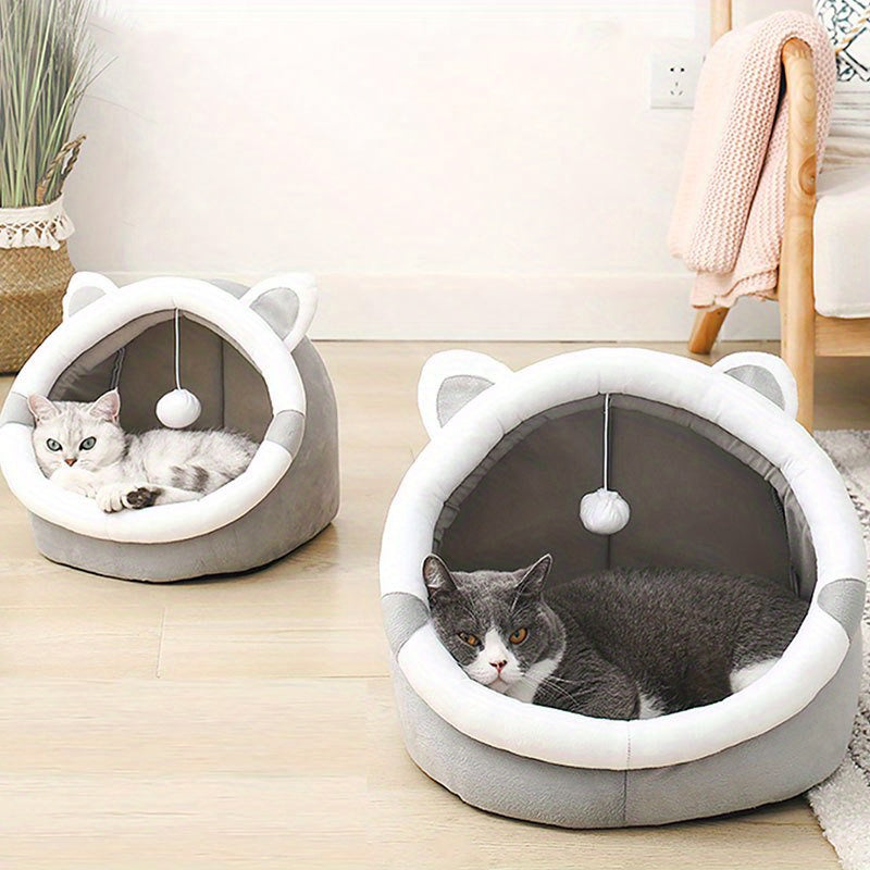 Cozy Cartoon Cat Cave Bed - Keep Your Kitten Warm And Snug In This Cute Pet House!