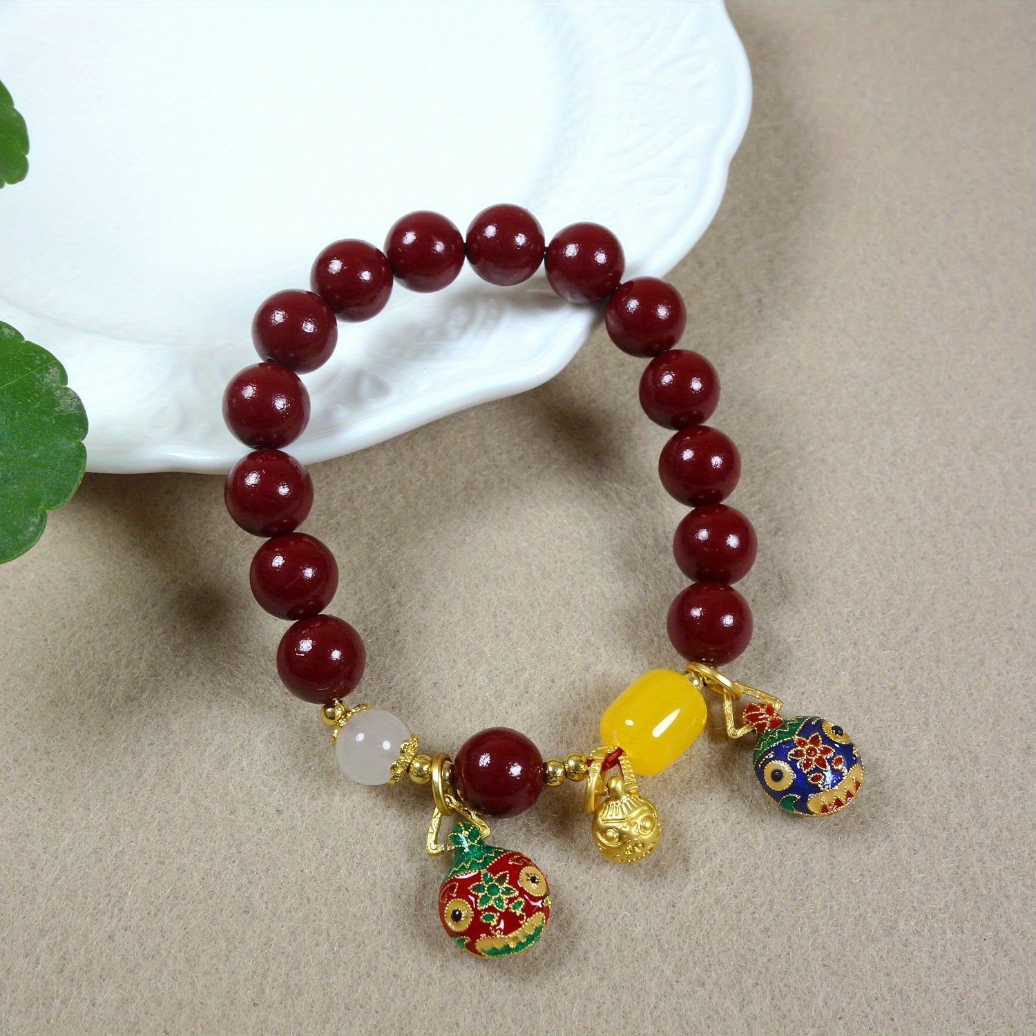 1pc Natural Ore Cinnabar Bracelet Auspicious Three Treasures Ethnic Style Bracelet