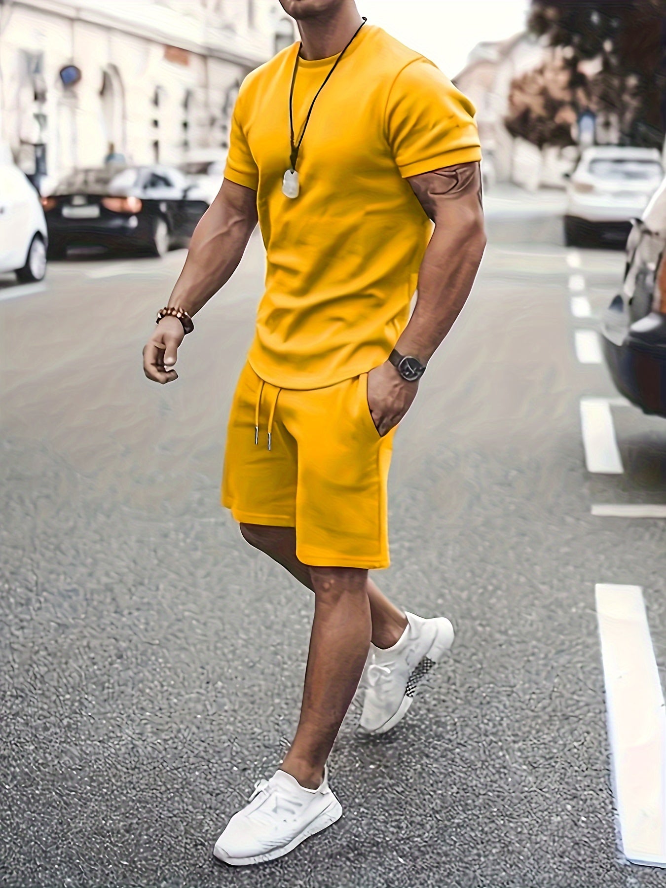 Men's Summer 2-Piece Set - Breathable Muscle Tee & Shorts - Versatile Beach/Sports/Loungewear