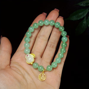 1pc Aventurine Jade Bracelet With Cute Bunny Bracelet