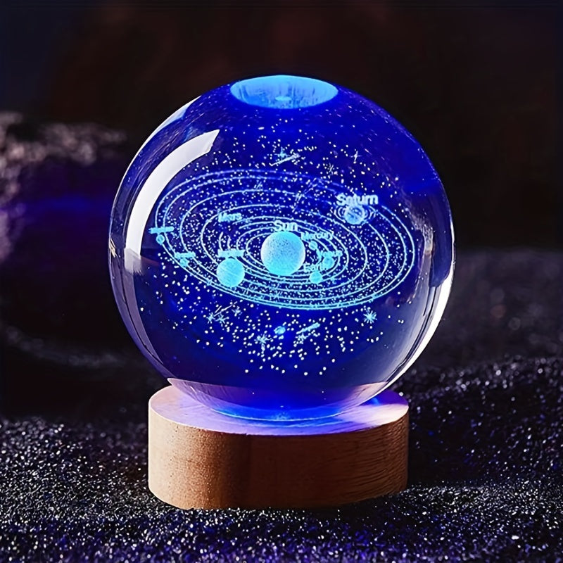 1pc, Creative 3D Solar System Crystal Ball Night Light, Planet Laser Engraving Holographic Crystal Ball Birthday Gift, Christmas Decor, Moth