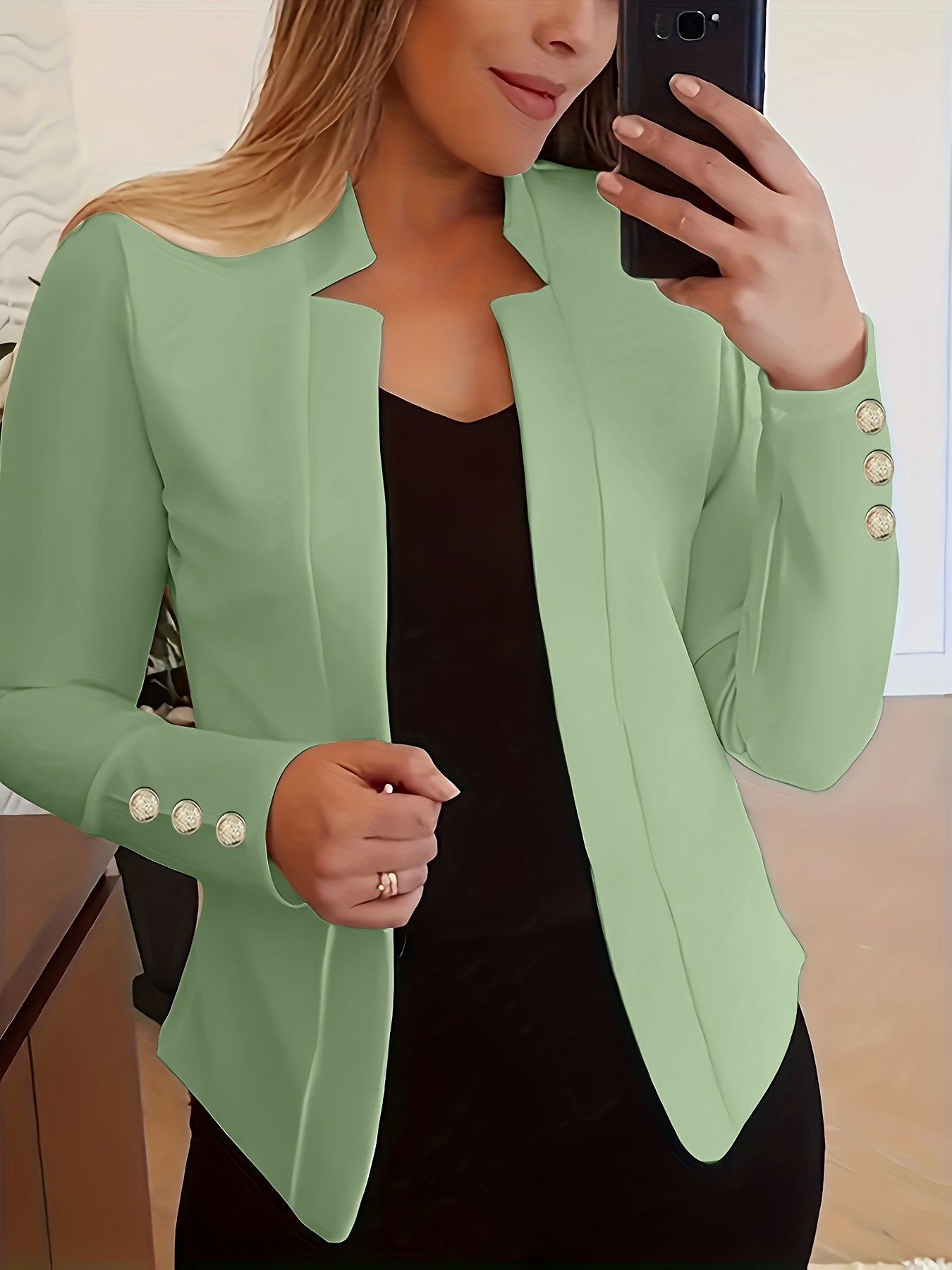 Winter-Ready Casual Chic: Women's Open Front Blazer with Comfort Stretch and Durable Knit, Versatile Office Jacket