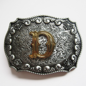 Western Men‘s Zinc alloy Leather Belt Buckle Cowboy Letter D shape Pattern US Local Shipping