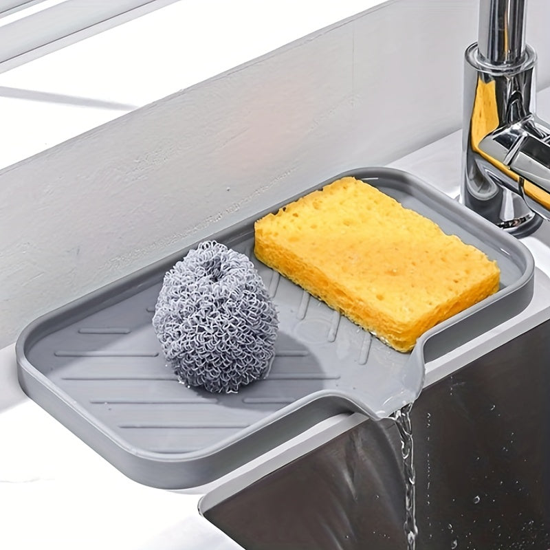 Versatile Silicone Sink Tray with Soap Dish - Durable, Drain-Tip Organizer for Kitchen & Bathroom