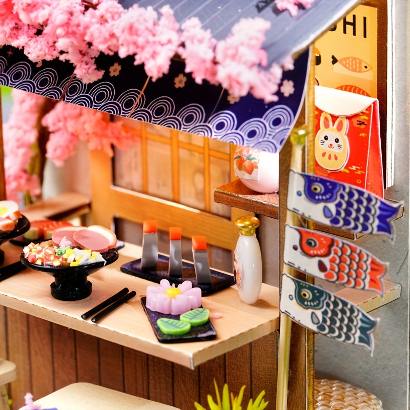 Handmade DIY Cherry Blossom Noodle House Model Building Kit - Perfect Birthday Gift for Girls - Room Decorations & Furniture Included!