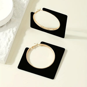 Black Rhombus Shape Hollow Round Pattern Dangle Earrings Sexy Simple Style Daily Wear Accessories