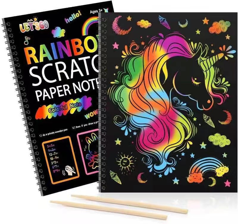 12-Sheet Rainbow Scratch-Off Notebook Set - Color Drawing Paper Kit For Kids Birthday Games, Party Favors, Christmas & Easter Activities - P