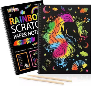 12-Sheet Rainbow Scratch-Off Notebook Set - Color Drawing Paper Kit For Kids Birthday Games, Party Favors, Christmas & Easter Activities - P