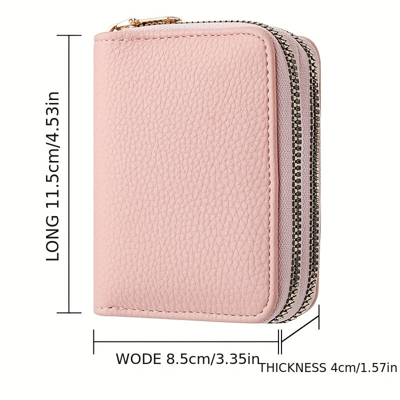 Women's Double-Zip Wallet: Spacious Faux Leather Organizer, Minimalist Style with Card Slots & Coin Pocket