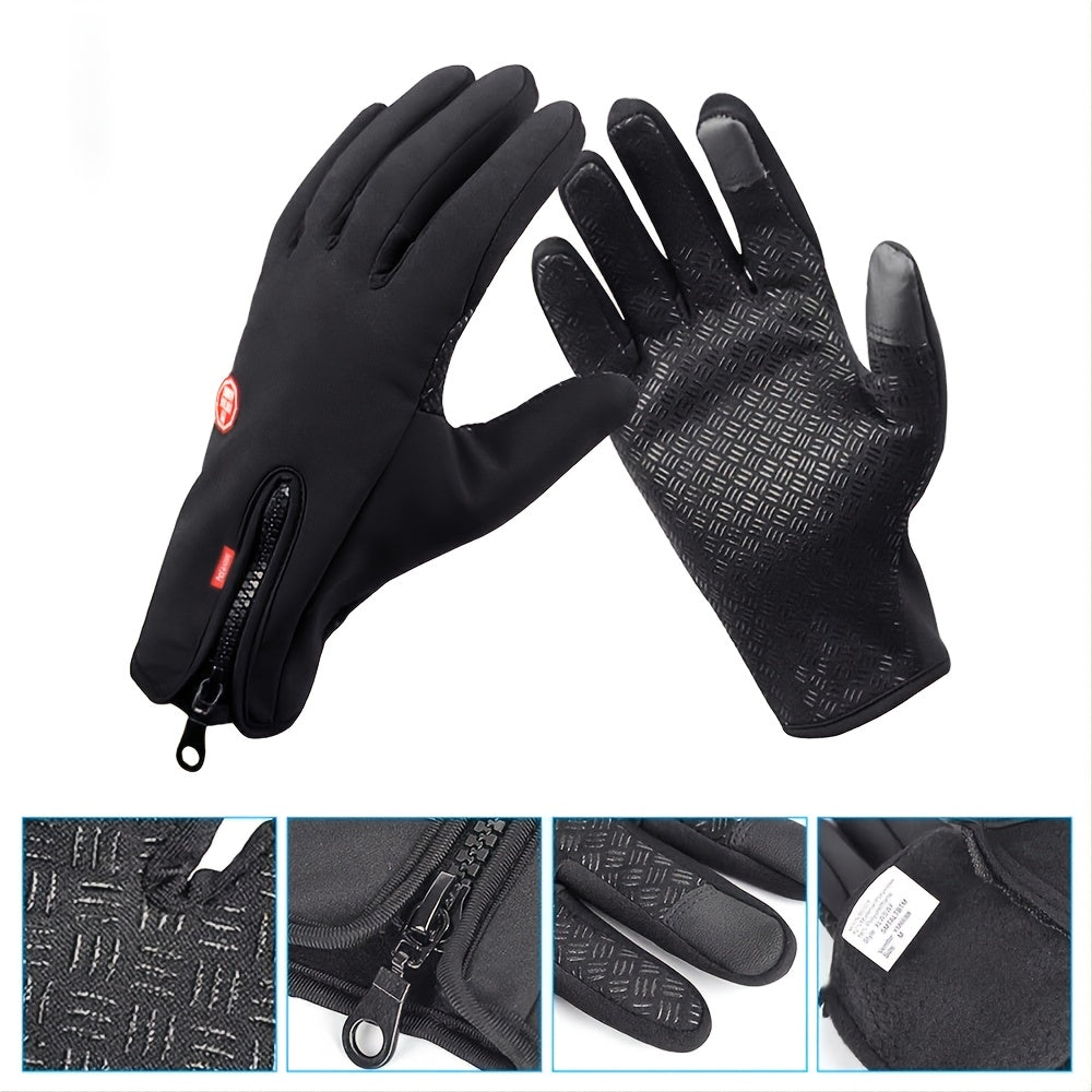 1pair Men's Winter Warm Windproof Warm Touch Screen Usable Gloves,Spandex Material Gloves (Choose Size According To Hand Circumference) , Id