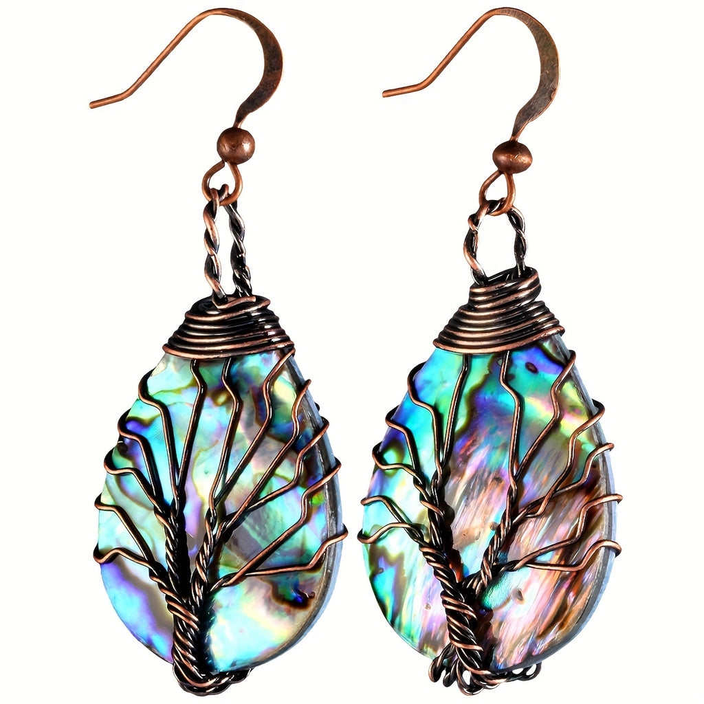 1Pair,  Tree Of Life Sea Abalone Shell Earrings, Woman Girl Jewery, Holiday Gifts, Girlfriend Gifts, Jewelry Gift, Birthday Gifts, Mother's