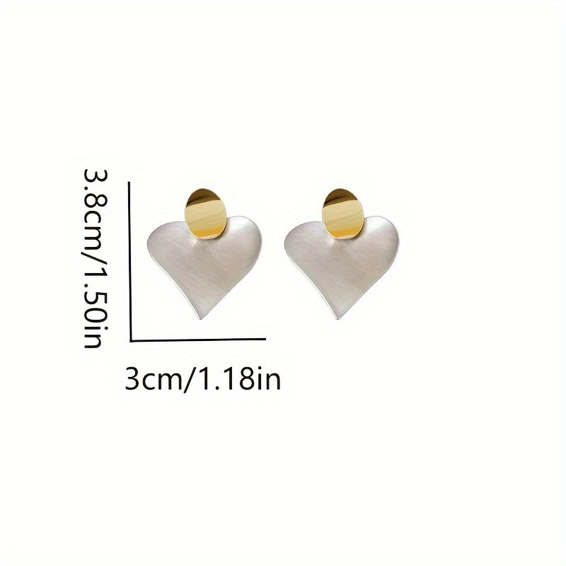 Silvery Heart Design Dangle Earrings Simple Bling Bling Style Copper 14K Gold Plated Jewelry Gift For Lovers