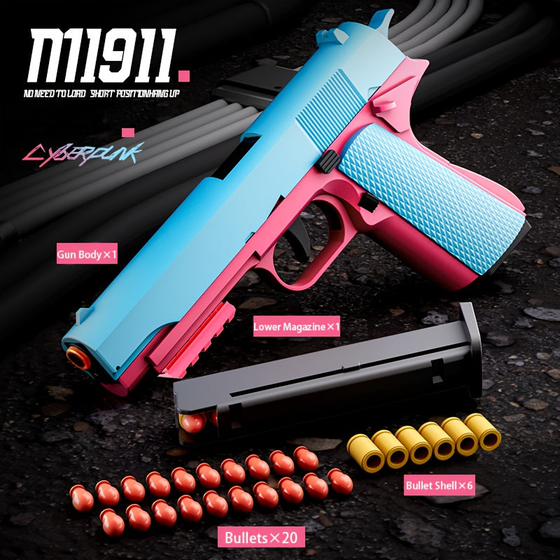 M1911 New Style Toy Gun Soft Clip Pistol [Upgradeable Continuous Shot] Short Bit Suspension Mode Clip And Pull Back Action, Toy Foam Blaster