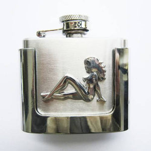 JEAN'S FRIEND Truck Girl Mudflap Girl 2 oz Stainless Steel Flask Belt Buckle US Local Shipping