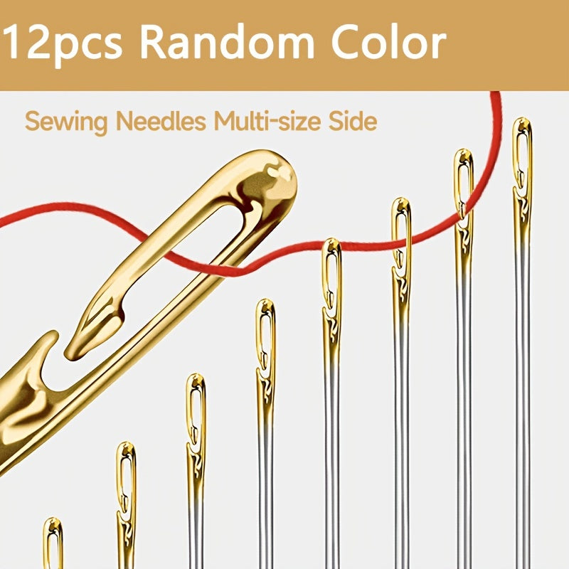 12pcs Blind Needle Elderly Needle-side Hole Hand Household Sewing Stainless Steel Sewing Needless Threading Diy Jewelry White