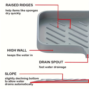 Versatile Silicone Sink Tray with Soap Dish - Durable, Drain-Tip Organizer for Kitchen & Bathroom