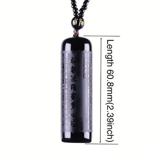 1pc Heart Sutra Round Bead Pendant With Natural Obsidian And Bead Chain, Spiritual Enlightenment Jewelry For Men Women