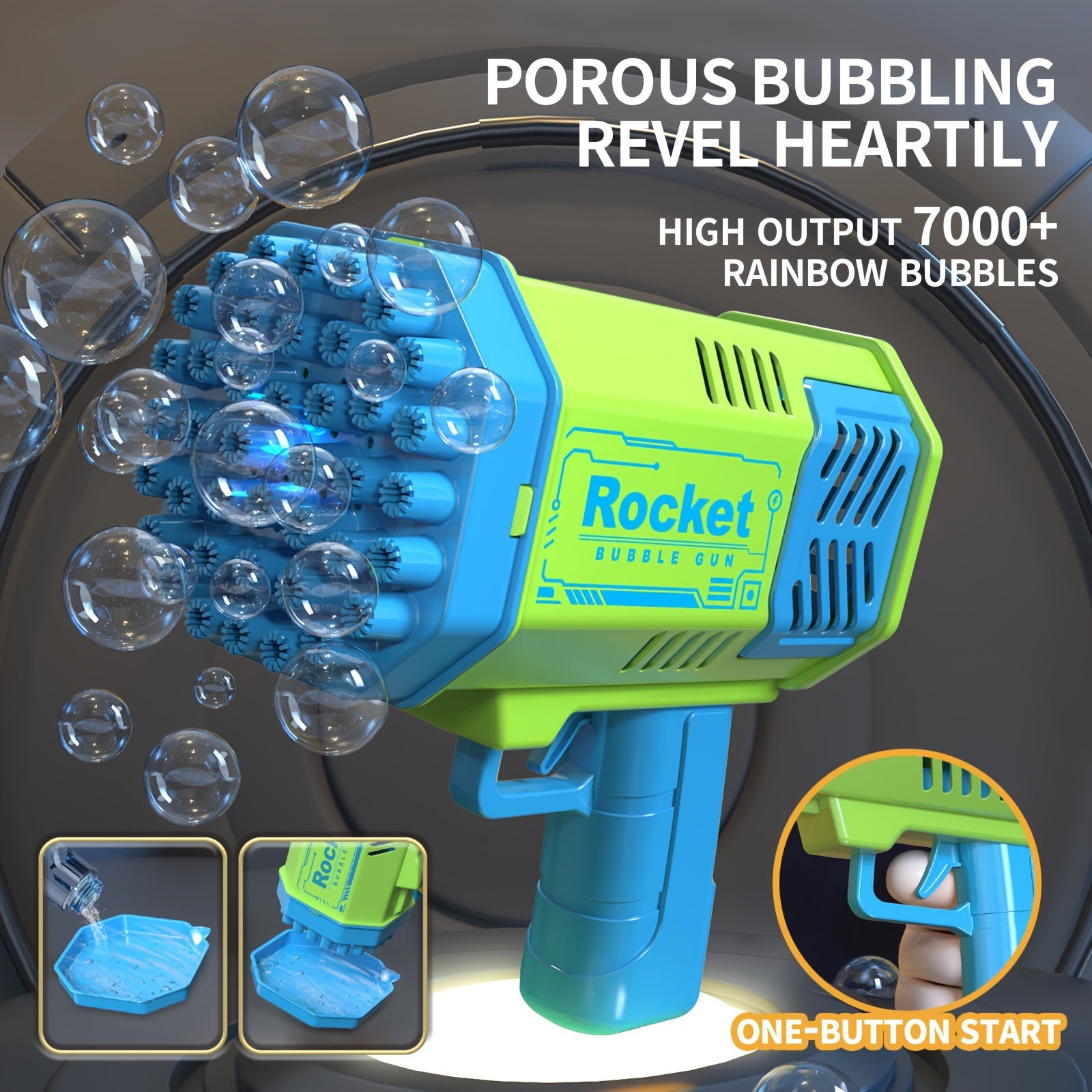 One Pack Of Children's 40 Holes Rocket Cartridge Handheld Portable Electric Automatic Bubble Gun LED Lighting For Boys And Girls Birthday Pa